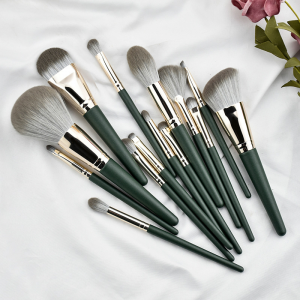 14PCS Brochas De Maquillaje Kabuki Brushes China Custom Logo Natural Wooden Handle Makeup Brush Set