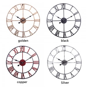 Hot sale retro roman numeral round metal decorative wall clocks Multi-size home office large wall clock