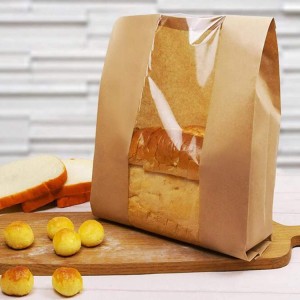 Custom Printed Eco-friendly Biodegradable Brown Toast Paperbag Sandwich Bread Kraft Paper Bakery Bag with Window