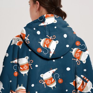 Christmas pattern oversized ultra soft fleece sherpa wearable custom print hoodie blanket