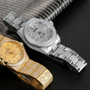 High Quality Fashion Gold Plated Wrist Luxury Mens Diamond Iced Out Custom Logo Quartz Watch For Men