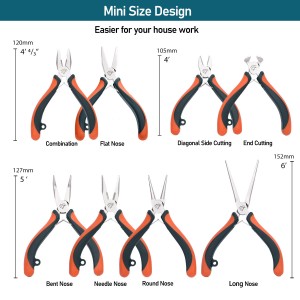 8 Piece Mini Pliers Set with Pouch Hand Tool Set Combination Flat Bent Needle Round Long Nose Diagonal Side End Cutting
