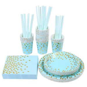 Birthday party tableware set Disposable cake bronzing powder polka dot paper cup paper plate Holiday wedding supplies