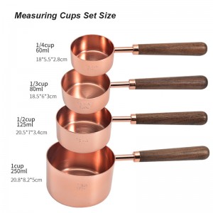 4 Sizes Wooden Handle Stainless Steel Rose Gold Measuring Cups and Spoons Set
