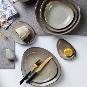 Unbreakable Japanese style irregular porcelain home dinner tableware sets glaze china plates bowls set ceramic dinnerware