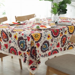 Bohemian Style Rectangle Tablecloth Linen Lace Table Cloth for Dinner Parties Table Cover