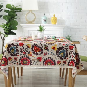 Bohemian Style Rectangle Tablecloth Linen Lace Table Cloth for Dinner Parties Table Cover