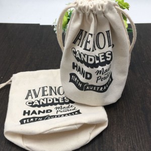 Organic Round Bottom Natural Canvas Pouch Bag For Candle Custom Logo Printed Cotton Drawstring Candle Bag