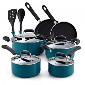 Colorful 12pcs non stick cookware set with high quality kitchen tools