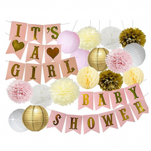 Baby Shower Decorations Party Supplies Set Kit IT’S A GIRL Garland Bunting Banner Tissue Pom Poms Paper Lanterns Honeycomb balls