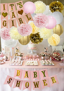 Baby Shower Decorations Party Supplies Set Kit IT’S A GIRL Garland Bunting Banner Tissue Pom Poms Paper Lanterns Honeycomb balls