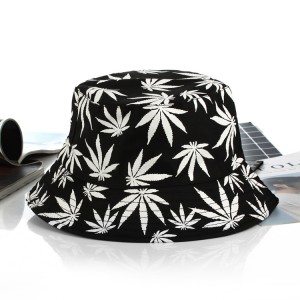 New Designer Fashion Unisex Maple Leaf Printed Reversible Fisherman Caps Logo Custom Printed Bucket Hats Wholesale