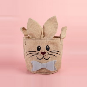 Wholesale Custom Kids Easter Candy Bucket Long Bunny Bags Ears Burlap Linen Easter Basket