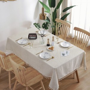 Restaurant Washed Woven Table Cloth 90 Cotton Linen Textile Rectangular Round Table Clothes with Tassel