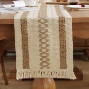 Linen Burlap Table Runner Polyester Print Fringed Boho Bohemian Table Runner Cover For Tabletop Decoration Buffet Outdoor Coffee