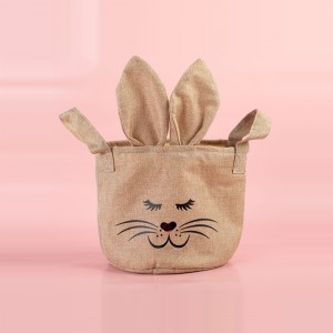 Wholesale Custom Kids Easter Candy Bucket Long Bunny Bags Ears Burlap Linen Easter Basket