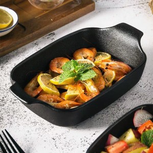 Nordic restaurant home kitchenware black baking pan unique matte design cheese ceramic bakeware