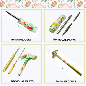 Creative Floral Printed 4 pcs Hand Tool Sets in Gift Boxes including Tape Measure Utility Knife Scissors and 6 in 1 Hammer