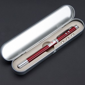 5 in 1 Red Laser Pointer Retractable Telescopic Antenna Teaching Pointer Magnet Pen LED Flashlight Ball Pen with Metal Case