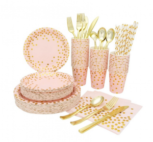 Rose gold party tableware set paper cups plates napkins disposable supplies wedding birthday party baby shower table decoration