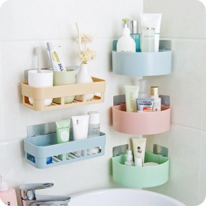 bathroom accessories living room Wall Mounted Suction Plastic Storage Rack shelf traceless tape plastic bathroom wall shelf