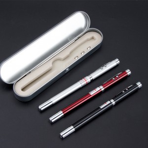 5 in 1 Red Laser Pointer Retractable Telescopic Antenna Teaching Pointer Magnet Pen LED Flashlight Ball Pen with Metal Case