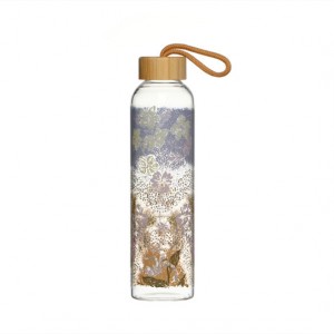 Personalized eco friendly reusable classic glass bottle in bulk cheap reusable clear glass drink water bottle with bamboo lid