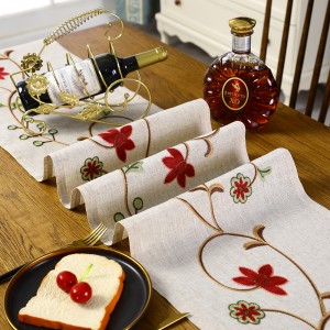 Home decor knitted rectangle traditional chinese style floral embroidery table runner for guest