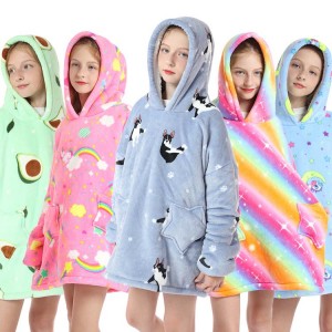 Manufacture Designer Blanket Hoodie Wearable Flannel Hoodie Blanket For Kids