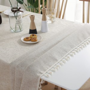 Restaurant Washed Woven Table Cloth 90 Cotton Linen Textile Rectangular Round Table Clothes with Tassel