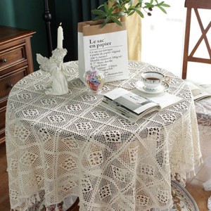 Wholesale Table Cover Lace Cotton Party White Tablecloths,Custom Round Wedding Table Cloth