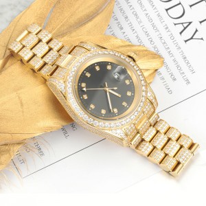 High Quality Fashion Gold Plated Wrist Luxury Mens Diamond Iced Out Custom Logo Quartz Watch For Men