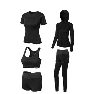 Fitness Running Sports Yoga Suits 5 Pieces T Shirts Bra Shorts Pants Hoodies Set Athletic Apparel Women