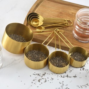 Gold Stainless Steel Measuring Cups And Spoons Set 9 Pieces Engraved Measurements Measuring Cup Spoon