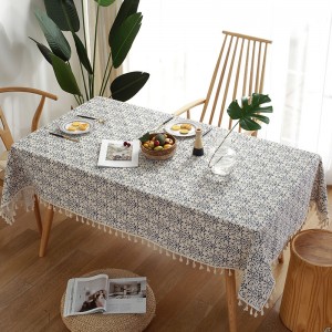 european 8 seater round indoor table cover home decoration dinging hotel tablecloth tassel linen cotton table cloth