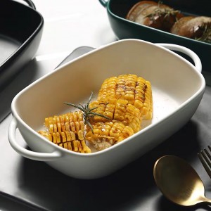 Rectangular cake microwave bakeware ceramic dinner set nordic baking plate porcelain bakeware with handle baking dish