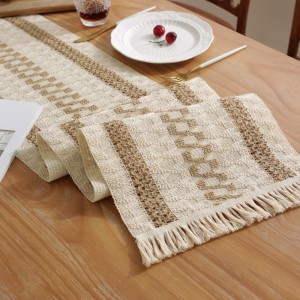 Linen Burlap Table Runner Polyester Print Fringed Boho Bohemian Table Runner Cover For Tabletop Decoration Buffet Outdoor Coffee