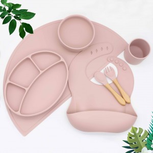 Food Grade Non toxic Silicone Anti Spill Bid Silicone Bowls And Plates Silicone Baby Dinnerware Sets