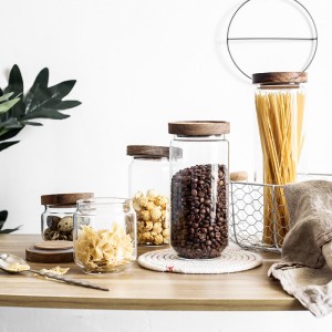 Kitchen Food Storage Container Pantry Clear Glass Canisters acacia cookie jar big wide mouth glass jar with wooden lid