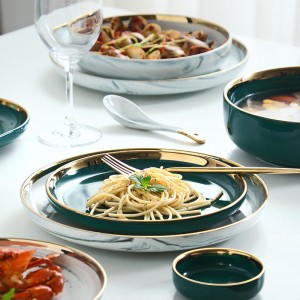 Hot Sale Nordic Style Golden Edge Dishes & Plates Porcelain Dinnerware Sets Luxury Round Dinner Set Dinnerware