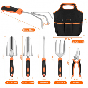 Garden Tool Set Stainless Steel Heavy Duty Gardening Tool Set with Non-Slip Rubber Grip Storage Tote Bag Outdoor Hand Tools