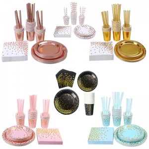 Birthday party tableware set Disposable cake bronzing powder polka dot paper cup paper plate Holiday wedding supplies