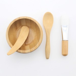 Sample Available Cute Small Skin Care DIY Cosmetic Bamboo Mask Mixing Bowl Tool Sets 4 pack with Bowl ,Brush,Blade,Mini Spoon