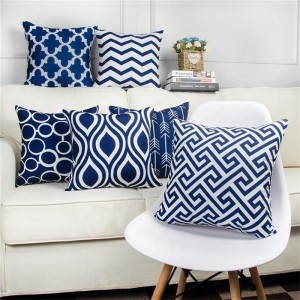 Nordic Simple Style Blue Geometric Printed Decorative Cushion Cover Sofa Throw Pillowcase Cover For Home