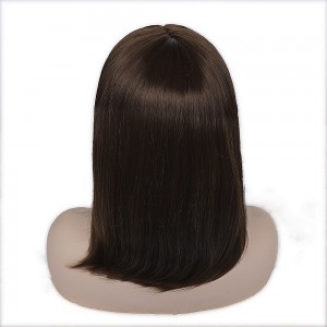 Synthetic wig chocolate color Bobo medium long hair straight hair with bangs