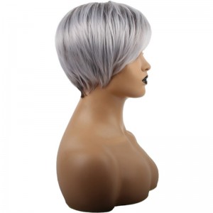 Hot Selling Gradient Silver Gray Ladies Short Hair Wig Oblique Bangs Synthetic Wig