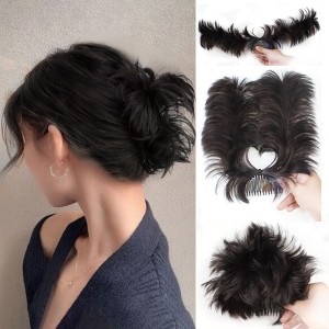 Synthetic wig piece high temperature silk feather shuttlecock bun clip shark clip short curly hair headgear