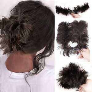 Synthetic wig piece high temperature silk feather shuttlecock bun clip shark clip short curly hair headgear