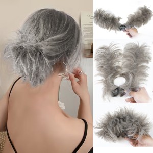 Synthetic wig piece high temperature silk feather shuttlecock bun clip shark clip short curly hair headgear