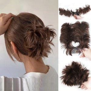 Synthetic wig piece high temperature silk feather shuttlecock bun clip shark clip short curly hair headgear